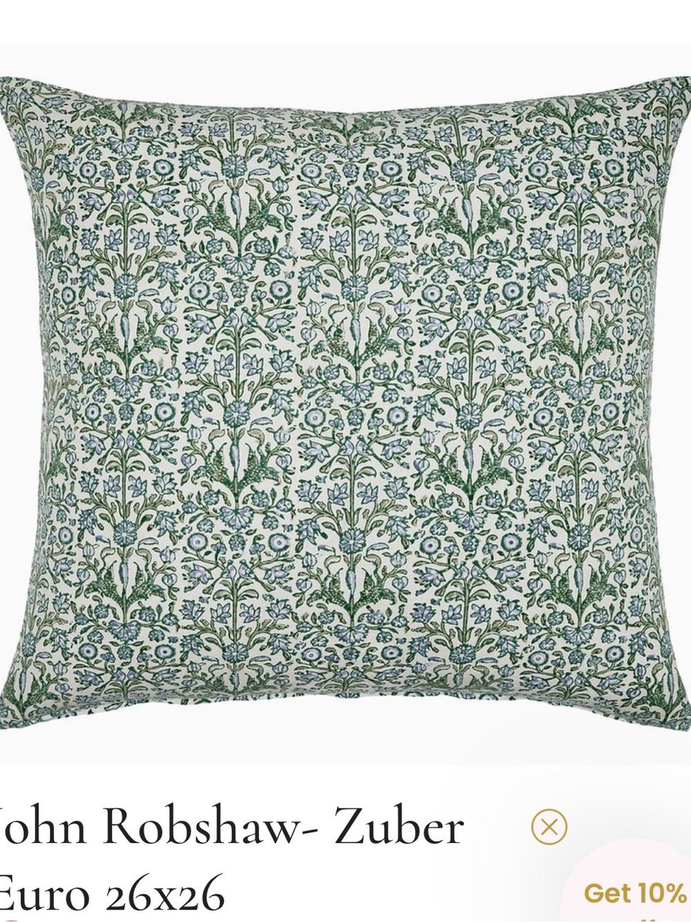 ISO John Robshaw Green and Blue Zuber Euro 26x26 Pillow
